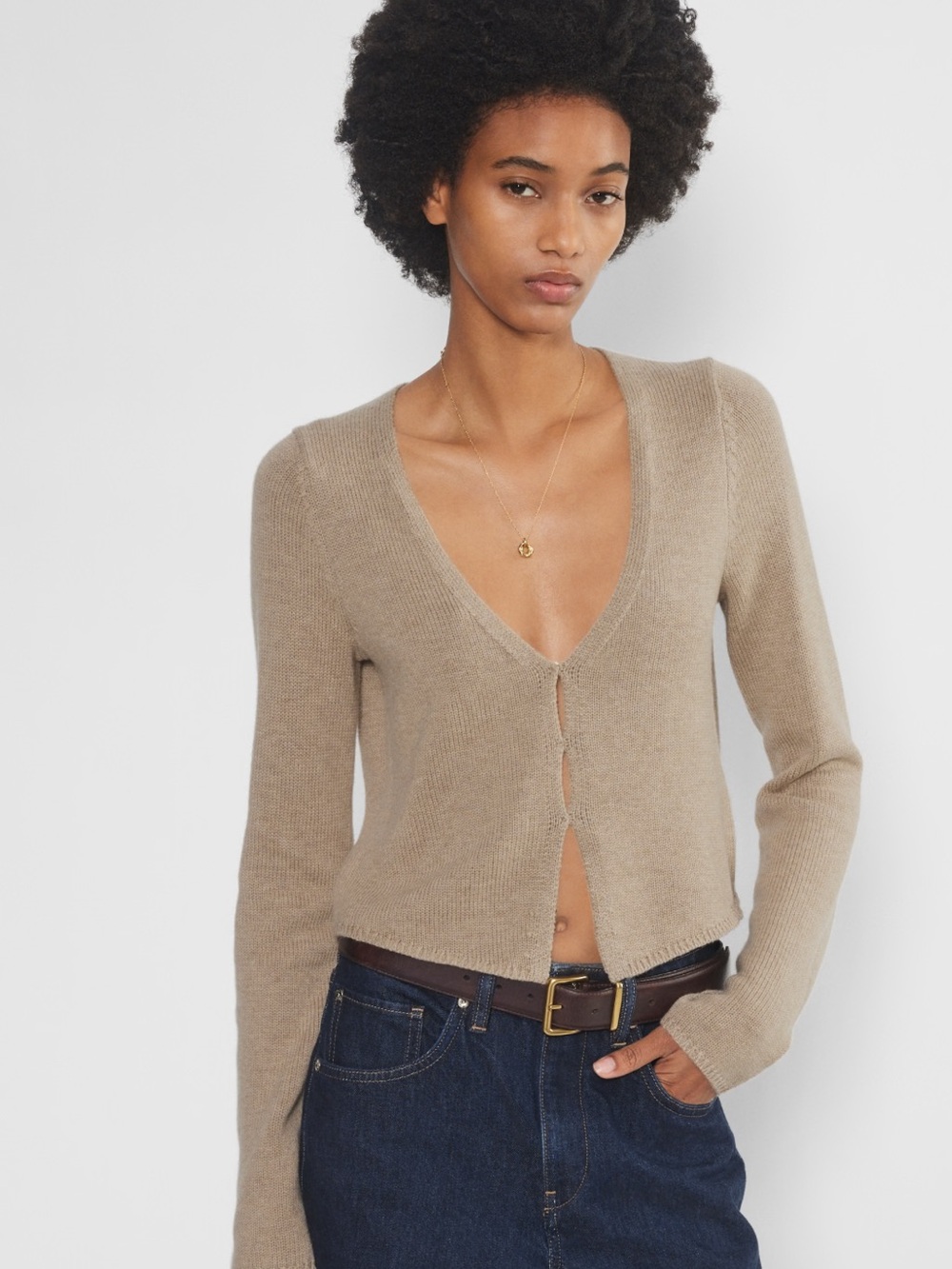 Aritzia Basque top in oatmeal Wilfred Knit long sleeve